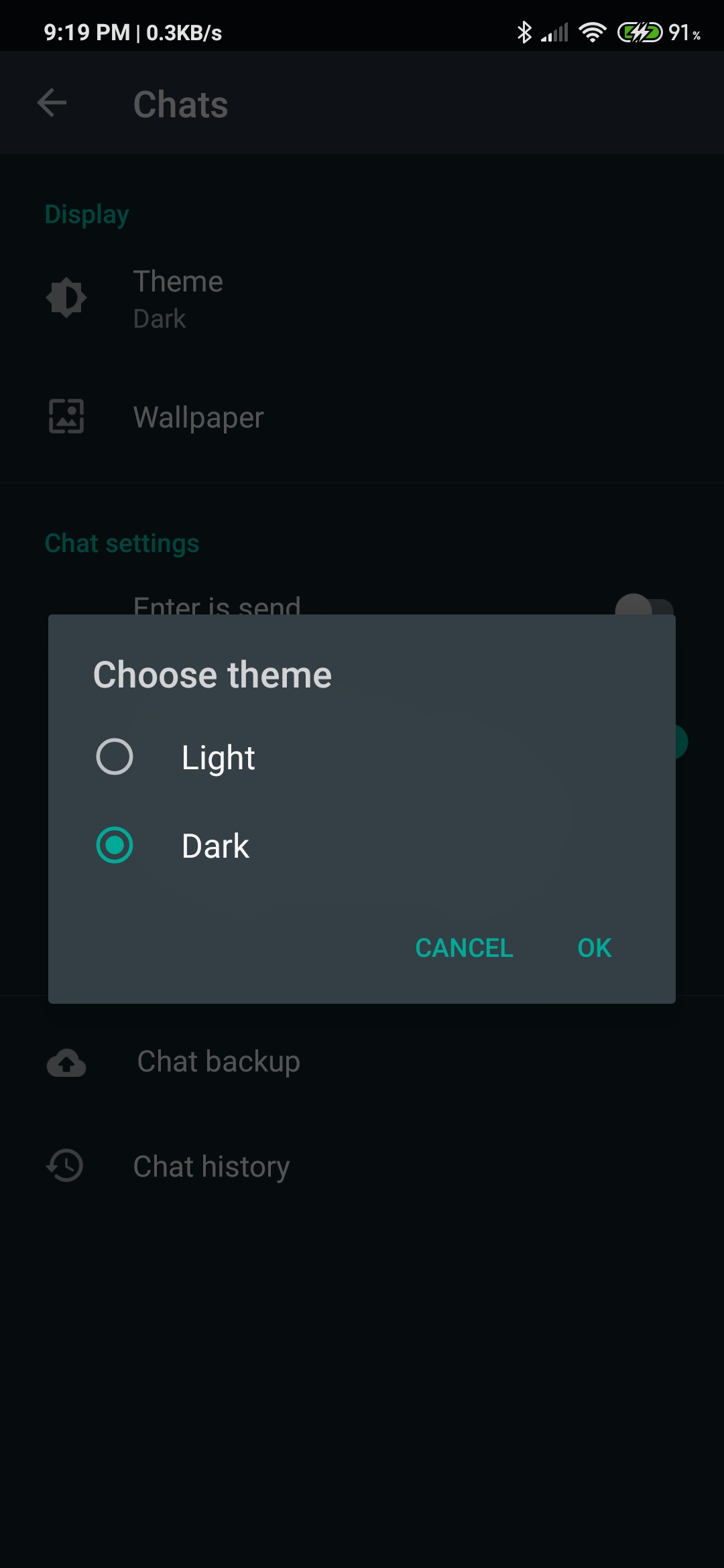 turn on whatsapp new dark mode feature