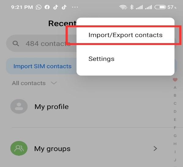 export contacts to sim